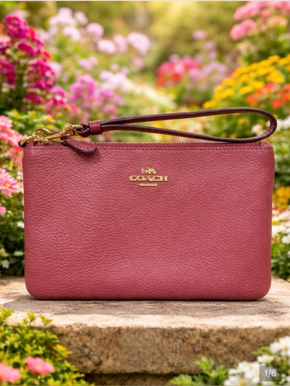 Coach Pink Leather Wristlet Clutch